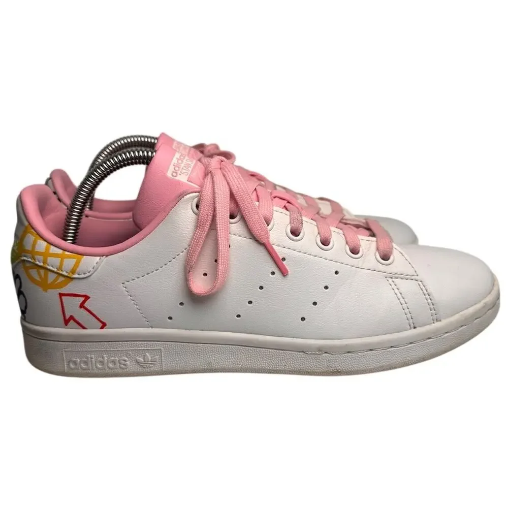 Adidas‎ Stan Smith FX5680 Doodle Graphic Leather Sneakers Pink White 8.5